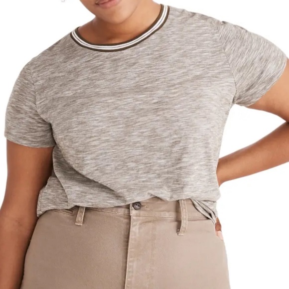 Madewell Gray/Olive Whisper Cotton Ringer Tee - Picture 9 of 13